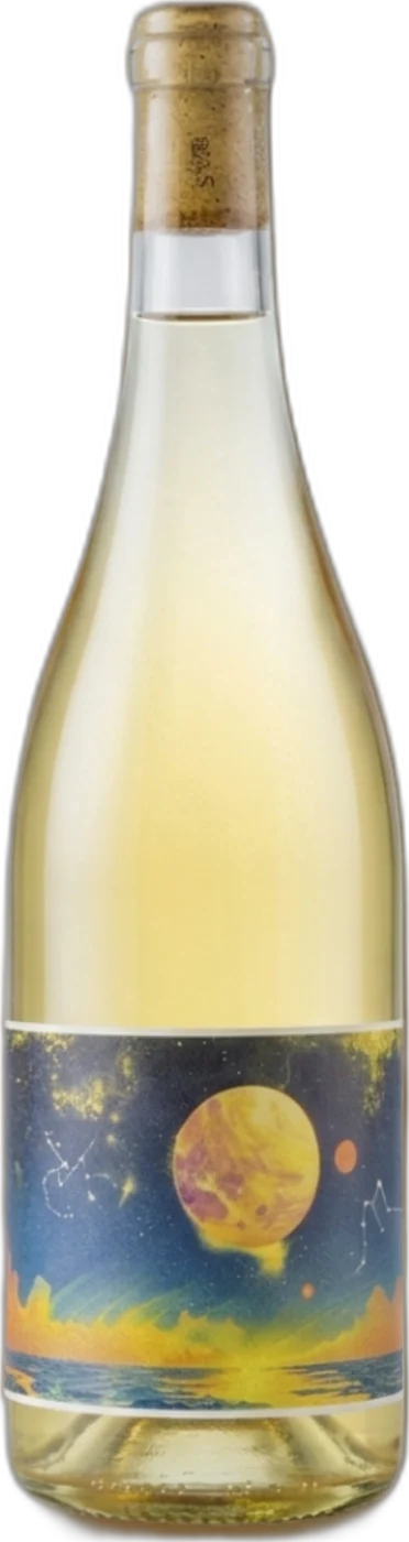 Flasche Constellation, auf dem Etikett ein großer gelb-oranger Planet über dem Meer im Sonnenuntergang