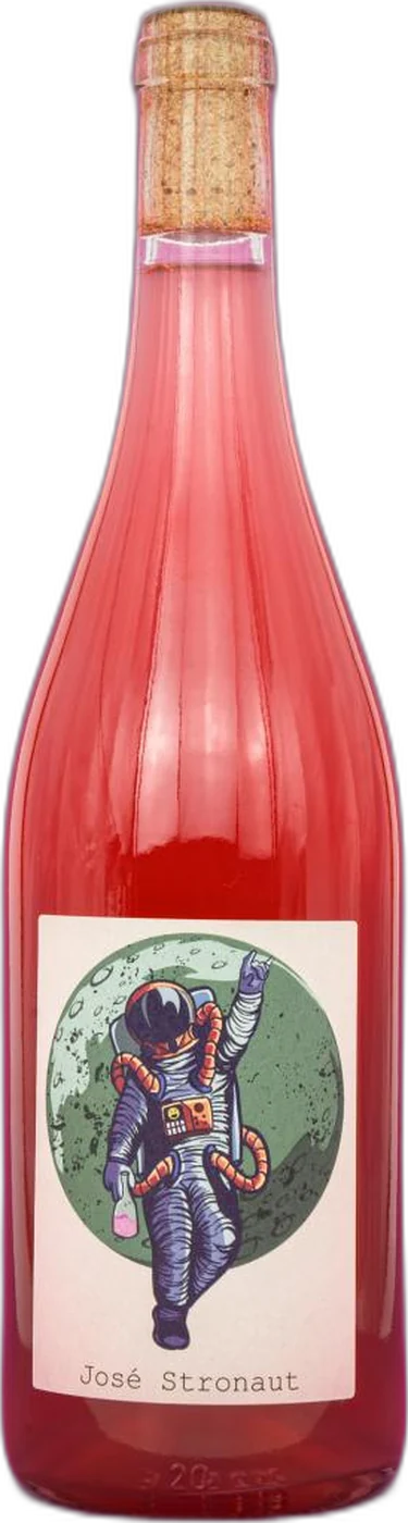 Flasche José Stronaut, Etikett mit schwebendem Astronauten in einem grünen Kreis