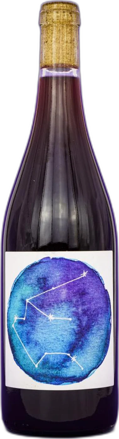 Flasche Red Aquarius, Etikett mit Aquarellkreis und Sternbild Wassermann