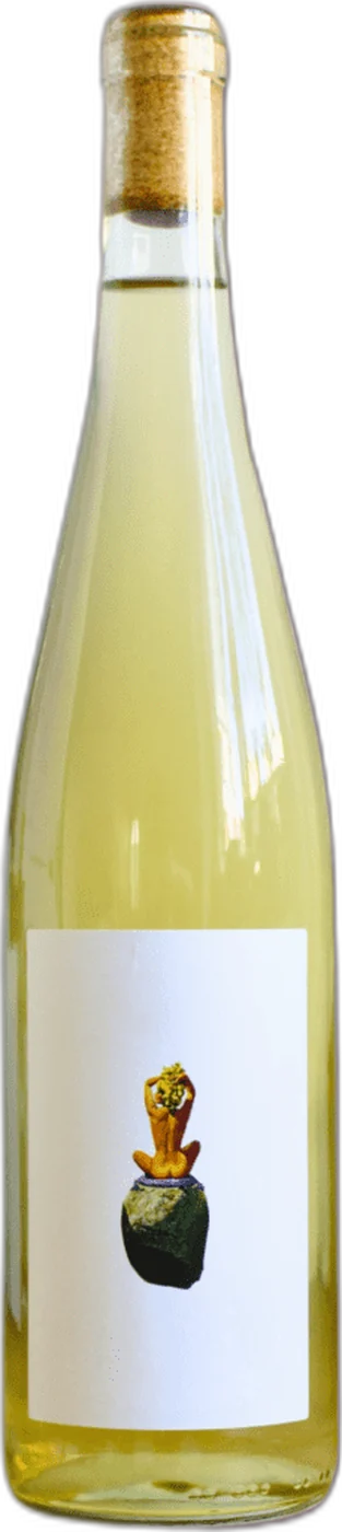 Flasche Venus: heller Weißwein, weißes Etikett mit der Frau auf dem Kissen